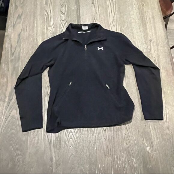 Under Armour Tops - Under Armour Sweatshirt 1/4 Zip Pullover Long Sleeve Chest Logo Black Medium